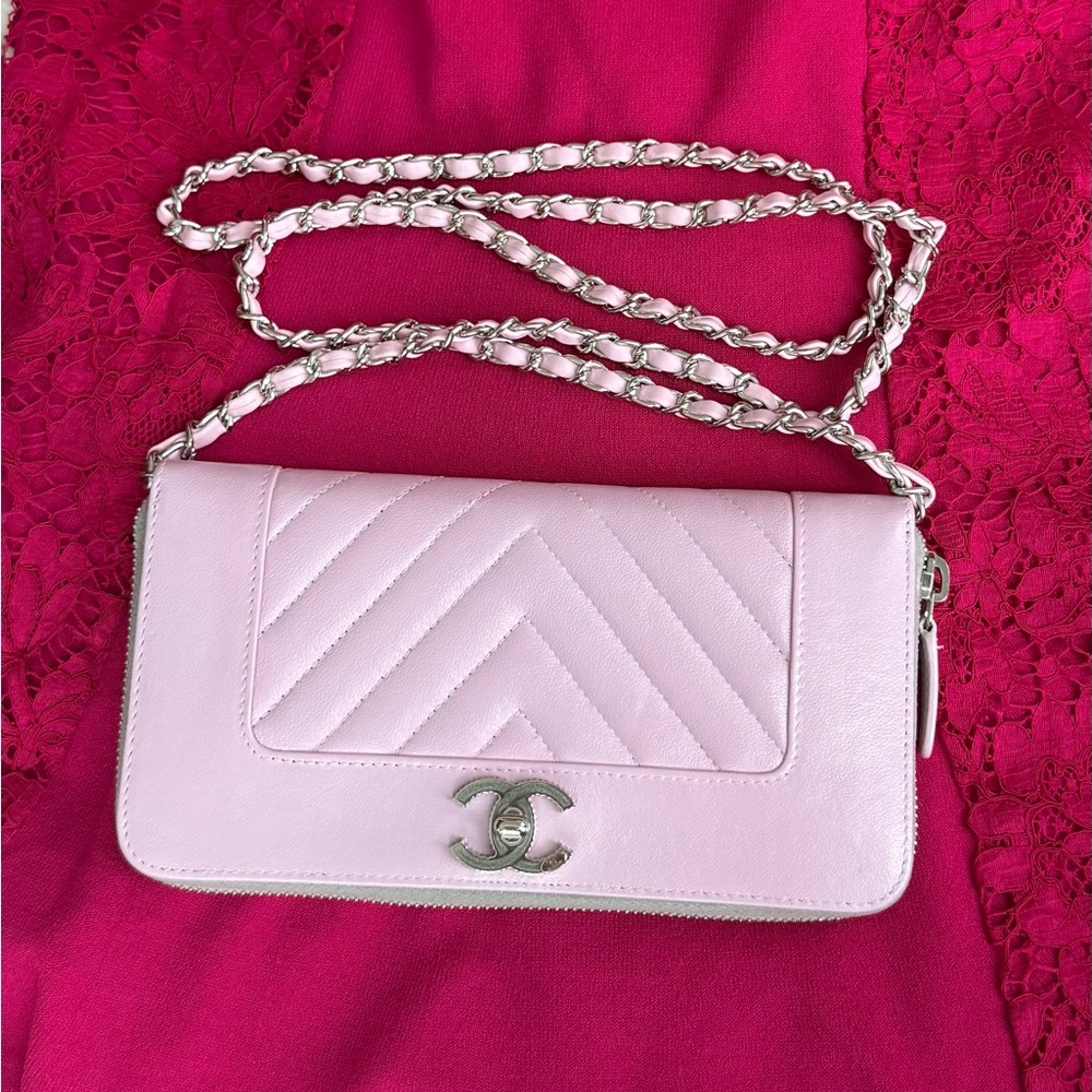 Pink Chanel Mademoiselle Quilted Leather Wallet on Chain crossbody Bag
